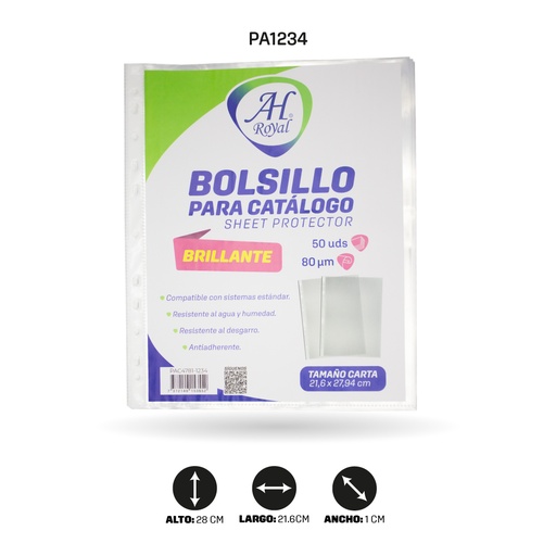 [PA1234] BOLSILLO CATALOGO AH ROYAL CARTA GRUESO TRANSPARENTE 80 µm  X 50 [PAC4781-1234]