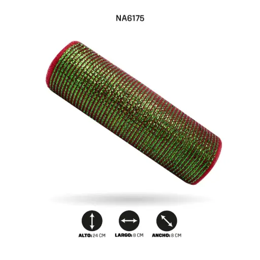 [NA6175] MALLA 24cm x 7m ROJO CON VERDE [PAC5115]