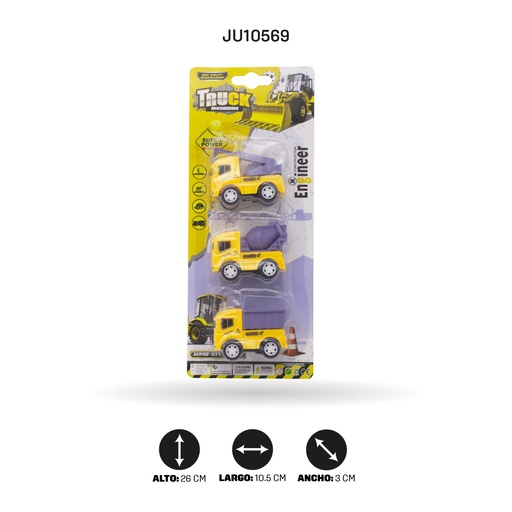[JU10569] VEHICULOS DE CONSTRUCCION A IMPULSO - SET X 3 PIEZAS [YD707A12]