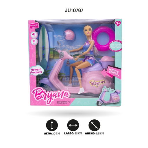 [JU10767] MUÑECA CON MOTOCICLETA Y ACCESORIOS DE PLAYA [928-D12]