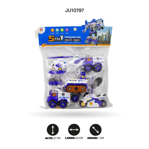 [JU10797] JUEGO DE COCHES DE POLICÍA AUTOMONTABLES DE 5 PIEZAS [RL589-16B]