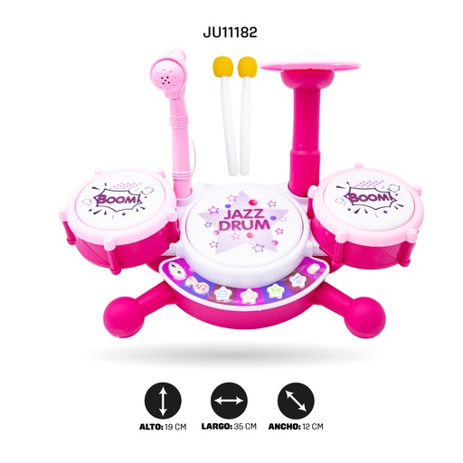 [JU11182] JUEGO DE BATERÍA PARA NIÑOS CON BAQUETAS Y MICRÓFONO [660-92M]