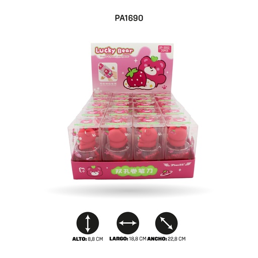 [PA1690] SACAPUNTAS DOBLE OSO ROSA NIÑA BOX 20 UND LUCKY BEARNINA [PAC4806]