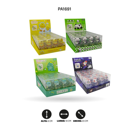 [PA1691] SACAPUNTAS COHETE DINOSAURIO PANDA PATODOBLE BOX 20 UND NI [PAC4807]