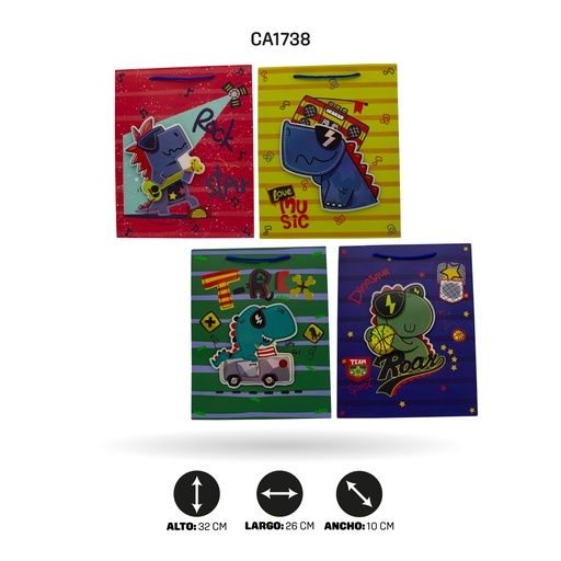 [CA1738] BOLSA REGALO 3D, DINOSAURIO 26x32x10cm 210grsYM-1936-M DINOSAURIO [PAC5151] DISPLAY X 12