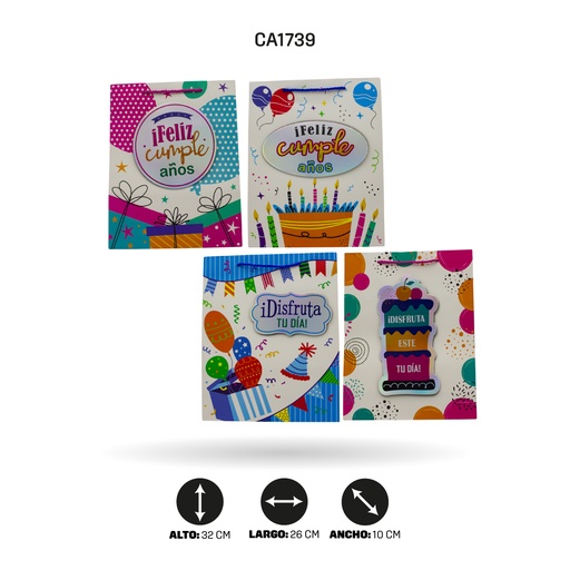 [CA1739] BOLSA REGALO 3D, CON RELIEVE 4 MOTIVOS 26x32x10 210grs YM-1909-M [PAC5152]