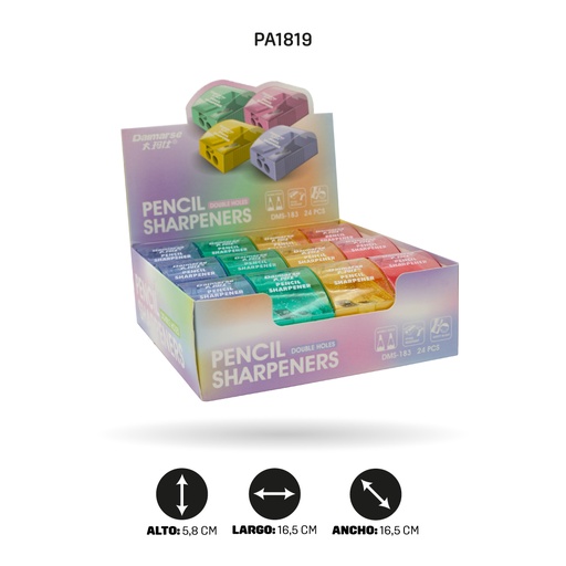 [PA1819] SACAPUNTAS DOBLE PASTEL CUADRADO DISPLAY X 24 undDMS-183 [PAC4865]