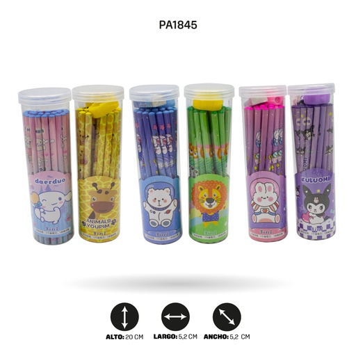 [PA1845] LAPIZ ESTAMPADO x 30 UND + SACAPUNTA Y BORRADOR 6 MOTIVOS KM-9222 6 MOTIVOS [PAC4588]