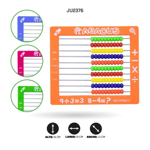 [JU2376] JUEGO DIDACTICO ABACO CLASICO EN PLASTICO COLORES NEON DOSPLAY X 36 [PAC4744]