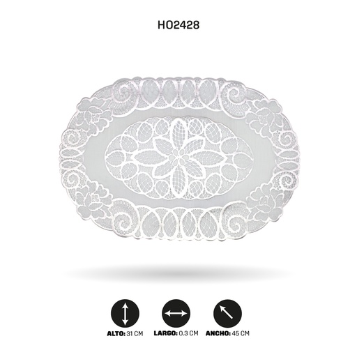 [HO2428] INDIVIDUAL DE MESA OVAL PLATEADO x 12  [PAC5286]