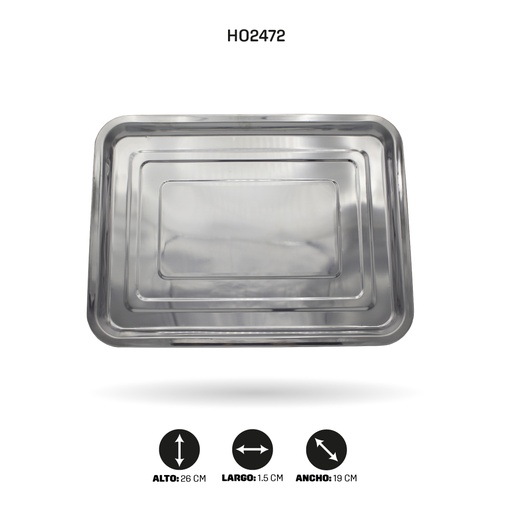 [HO2472] BANDEJA EN ACERO RECTANGULAR 04- 26x19x1.5CM [PAC5323]