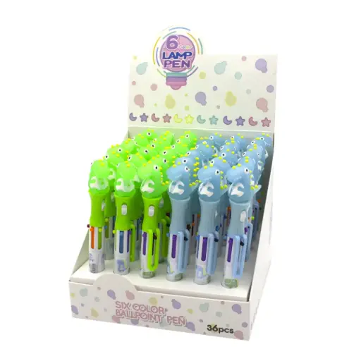[PA2311] BOLIGRAFO DE DINOSAURIO CON LUZ, MINA 6 COLORES  QM-612  DISPLAY X 36 [PAC4579]