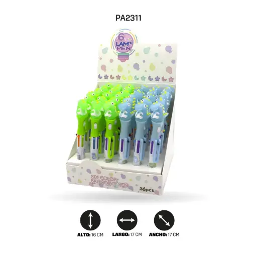 [PA2311] BOLIGRAFO DE DINOSAURIO CON LUZ, MINA 6 COLORES  QM-612  DISPLEY X 36 [PAC4579]