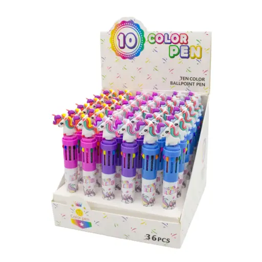 [PA2312] BOLIGRAFO DE UNICORNIO MINA DE 10 COLORES QM-910 DISPLAY X36 UND [PAC4580]