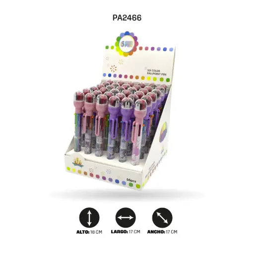 [PA2466] BOLIGRAFO 6 COLORES QM-916 CON SELLO [PAC4583] DISPLAY X 36