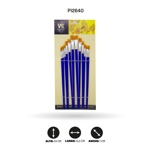 [PI2640] PINCEL PLASTICO PLANO AZUL  12PCS [PAC4846]