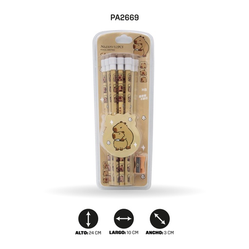 [PA2669] SET DE LAPIZ CON BORRADOR x12PCS CON SACAPUNTAS 1109 [PAC5781]