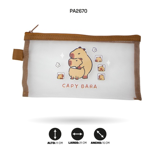 [PA2670] CARTUCHERA CAPYBARA  +2 LAPICES +1 REGLA DE 30CM DESPLEGABLE +1 SACAPUNTA +1 BORRADOR [PAC5782]