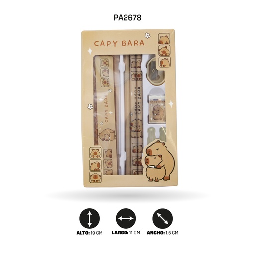 [PA2678] ESTUCHE CAPYBARA 3LAPIZ+1REGLA+1SACAPUNTA+1BORRADOR [PAC5784]