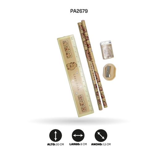 [PA2679] ESTUCHE PLASTICO CAPYBARA 1LAPIZ+1RELA+1SACAPUNTA+1BORRADOR+1TAPA [PAC5785]