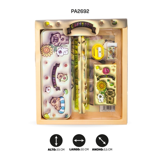[PA2692] ESTUCHE LAPIZ, REGLA, SACAPUNTA,  BORRADOR CAPYBARA YC-8015 [PAC5796]