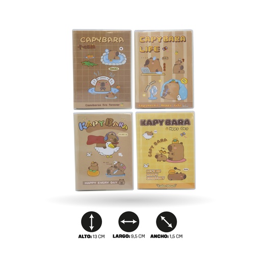 [PA2703] AGENDA CON FORRO PROTECTOR DE CAPYBARA X12 UND, 4 MOTIVOS 95X130MM XX-64007 [PAC5807]