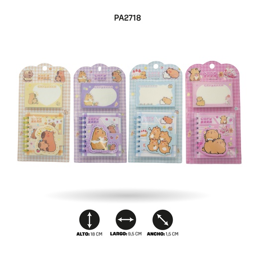 [PA2718] AGENDA Y PAPEL DE NOTAS ADHESIVAS CAPYBARA 70x78mm XQ-62501 [PAC5821]