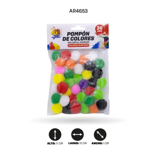 [AR4653] POMPONES DE ALGODÓN COLORES PLANOS 19MM X36 UNDS [PAC5890]
