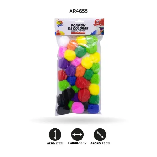 [AR4655] POMPONES DE ALGODÓN COLORES PLANOS 38MM X36 UNDS [PAC5892]