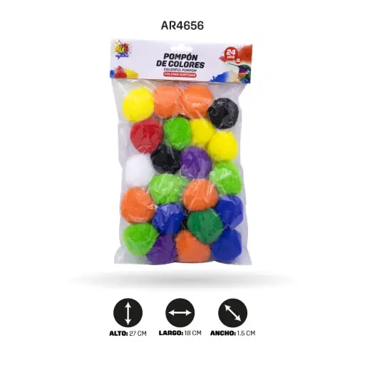 [AR4656] POMPONES DE ALGODÓN COLORES PLANOS 45MM X24 UNDS [PAC5893]