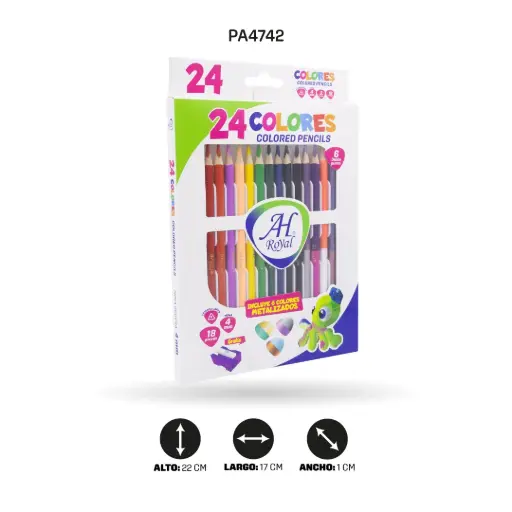 [PA4742] COLOR AH ROYAL 18 UNIDADES 6 DOBLE PUNTA, 24 COLORES [PAC5901]
