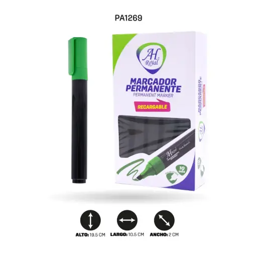 [PA1269] MARCADOR AH ROYAL PERMANENTE VERDE DISPLAY X 10 UND [PA1269]