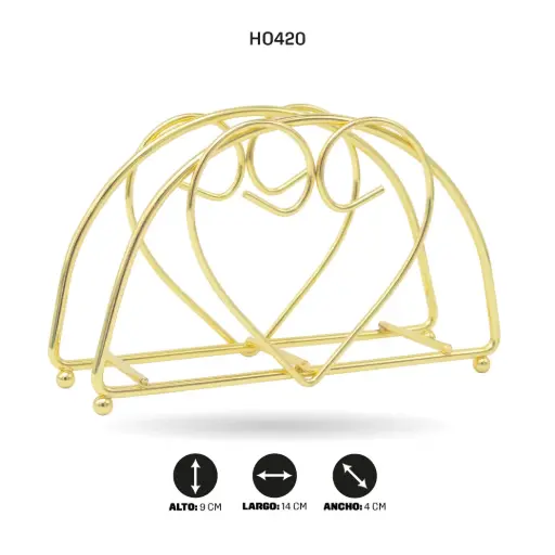 [HO420] SERVILLETERO SEMICIRCULAR CORAZÓN DORADO [PAC6467]