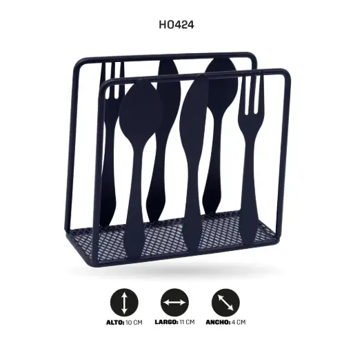 [HO424] SERVILLETERO NEGRO CON FORMA DE CUBIERTOS W3333-14 [PAC6468]