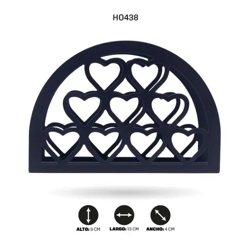 [HO438] SERVILLETERO NEGRO SEMICIRCULAR CON CORAZONES [PAC6470]