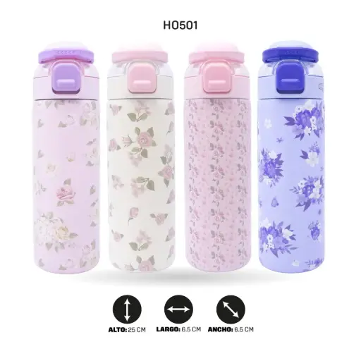 [HO501] TERMO ACERO INOXIDABLE 316 PREMIUM ESTAMPADO ROSAS 700ML H-BW-1465 [PAC6502]