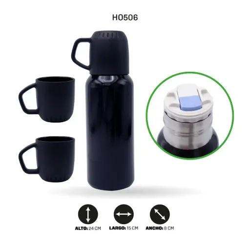 [HO506] JUEGO DE TERMO 538ml CON POCILLOS sus 304 5173-2 [PAC6506]