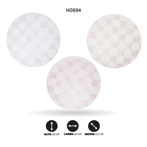 [HO694] INDIVIDUAL REDONDO FLORES Y ROMBOS 38CM (DISPLAY X12) [PAC6596]